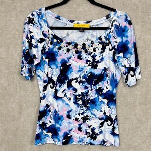 ST.JOHN‎ Soft Jersey Stretch Knit Marbled Rhinestone Top Size Small